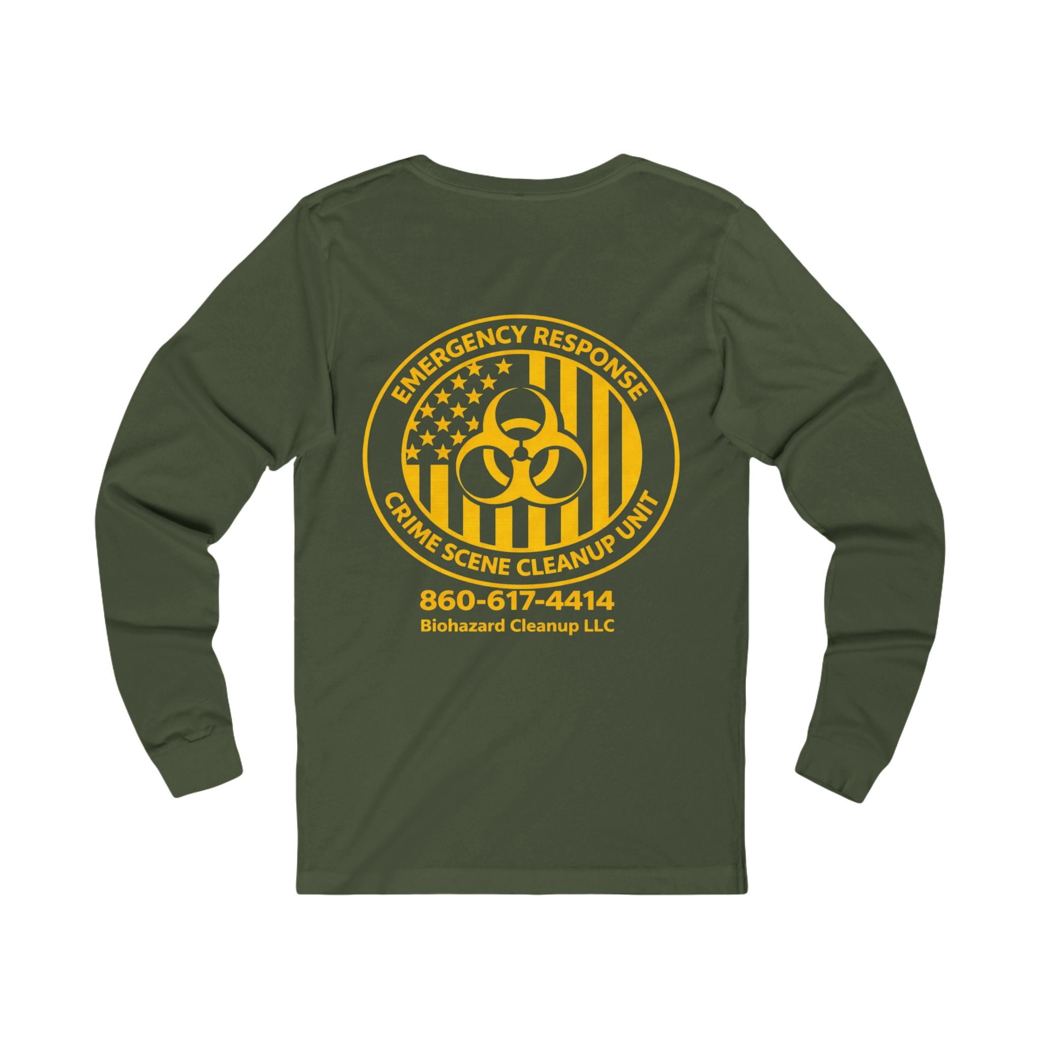 Crime Scene Cleanup Long Sleeve Tee — Biohazard Emergency Response Logo