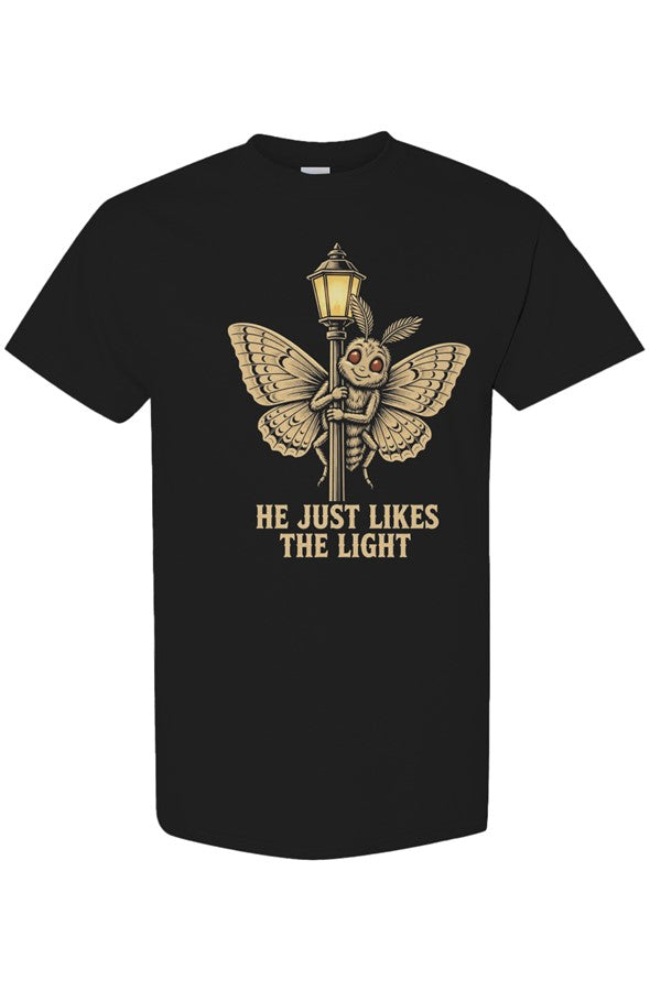 Mothman design printed on the front of a black t-shirt