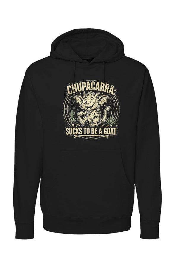 Chupacabra design printed on the front of a black pullover hoodie