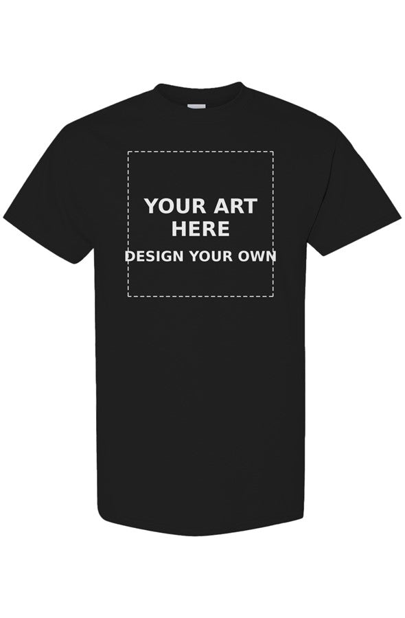Design Your Own placeholder graphic printed on the front of a black t-shirt