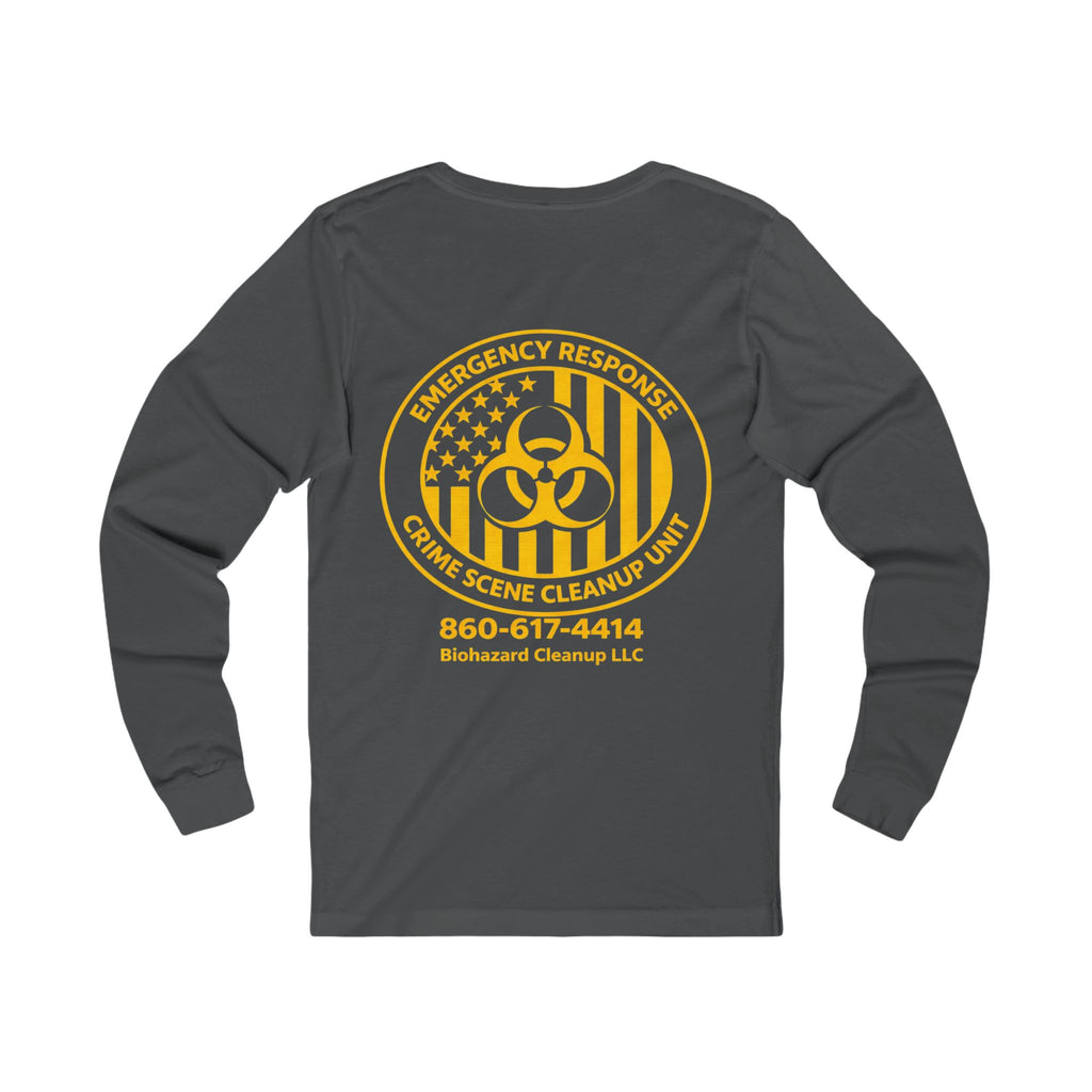 Crime Scene Cleanup Long Sleeve Tee — Biohazard Emergency Response Logo
